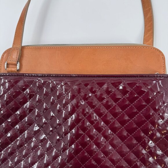 Consuela Wine Candy Crush Slim Quilted Patent Leather Shoulder Bag With Tan Acce - Picture 7 of 16